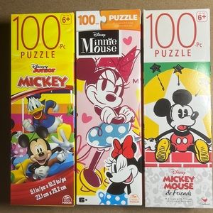 💟🧩 3 Disney 100 piece Mickey and Minnie puzzles. 2 are brand new unopened.